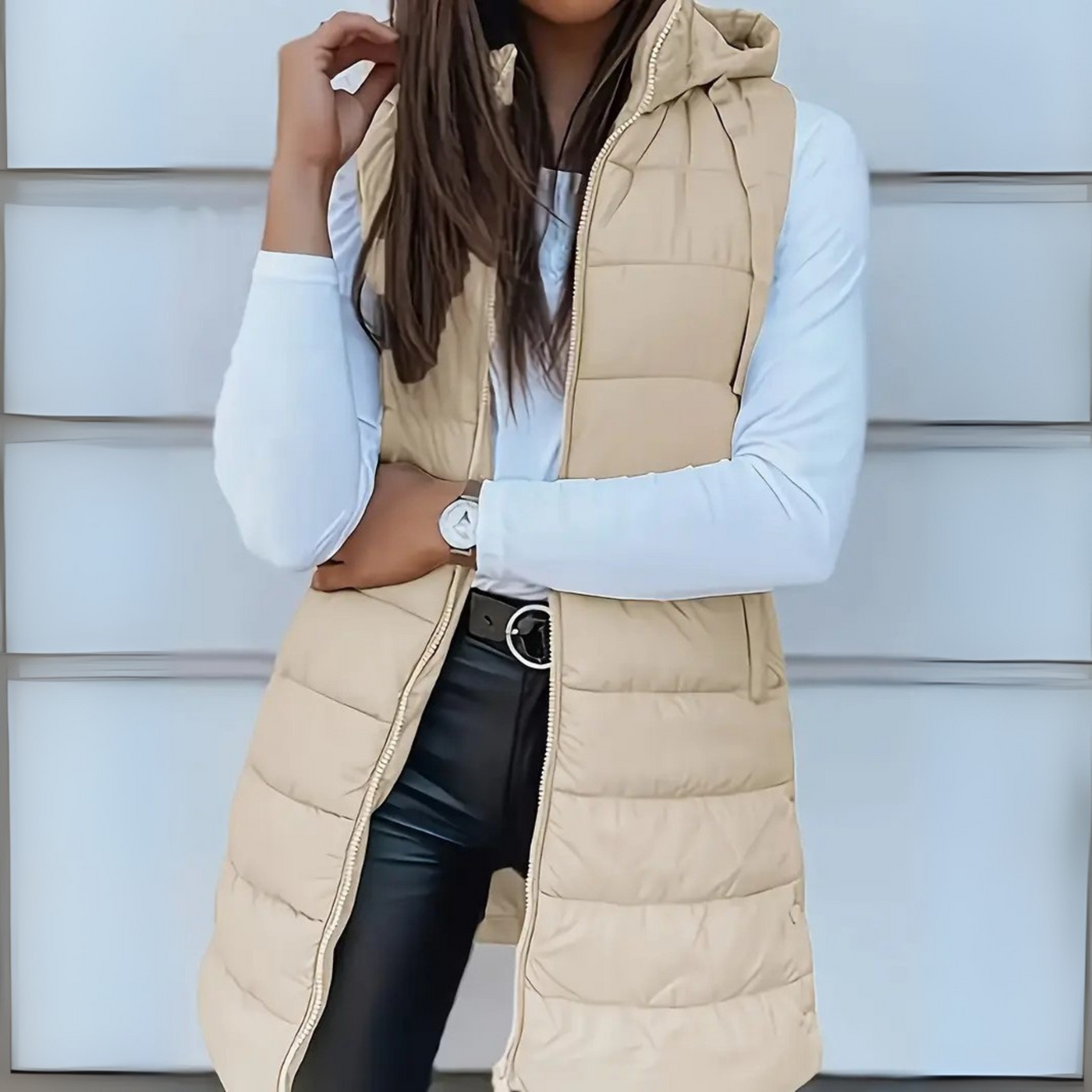 Maria - Casual Sleeveless Hooded Long Puffer Vest