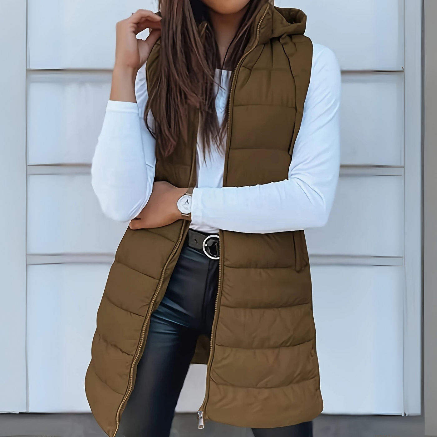 Maria - Casual Sleeveless Hooded Long Puffer Vest